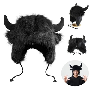 Halloween Ox Horn Plush Hat Cosplay Winter Windproof Ear Protection Warm Faux Fur Bull Horn Hats